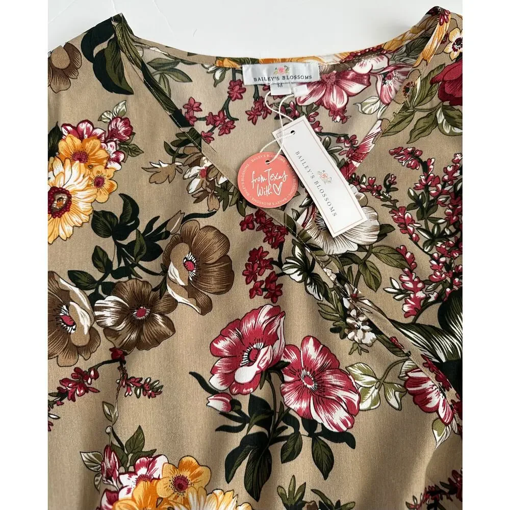 Bailey's Blossom Floral Long Sleeve Romper Tan Medium NWT - Picture 7 of 10